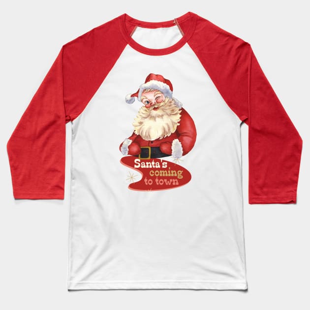 Retro Vintage Santa Claus Christmas Baseball T-Shirt by TammyWinandArt